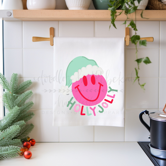 Holly Jolly Smiling Face Tea Towel