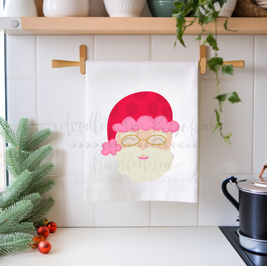 Red and Pink Santa Tea Towel