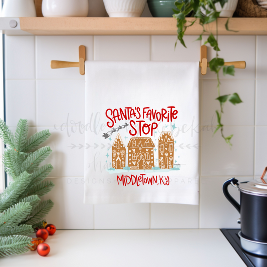 Santa's Favorite Stop Christmas Custom Tea Towel