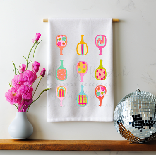 Pickleball 9 Paddles Tea Towel