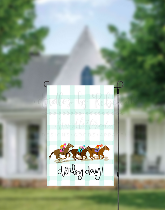 Derby Day Running Horses Garden Flag