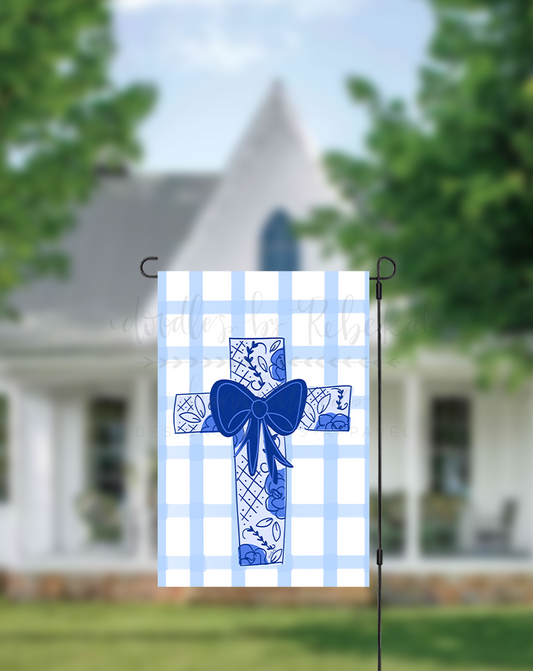 Blue Bow Cross Garden Flag