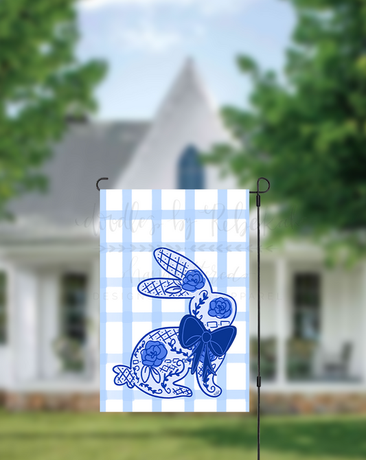 Blue Bunny Bow Garden Flag