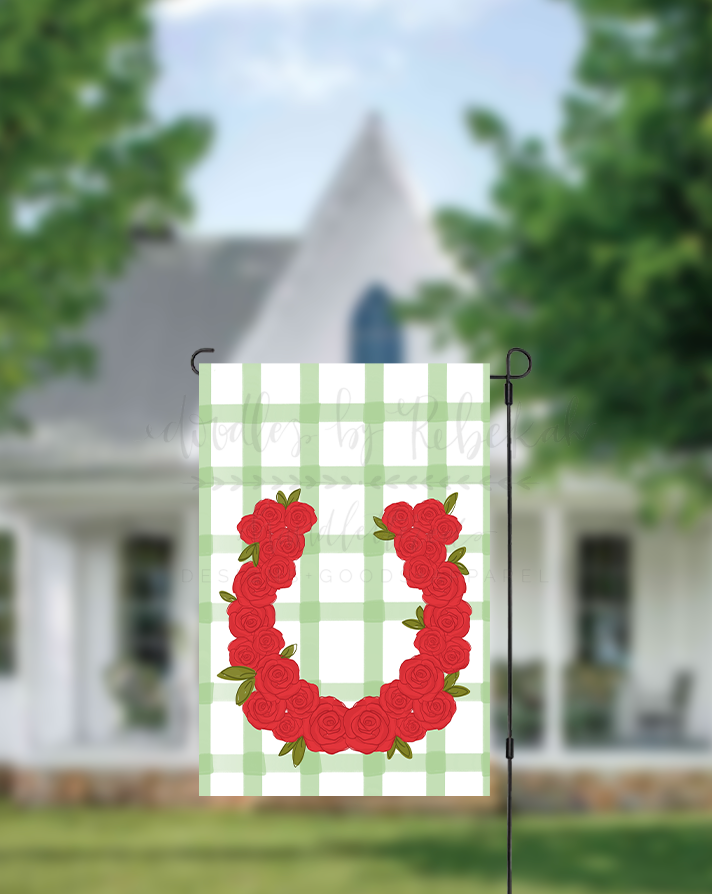 Red Roses Horseshoe Garden Flag