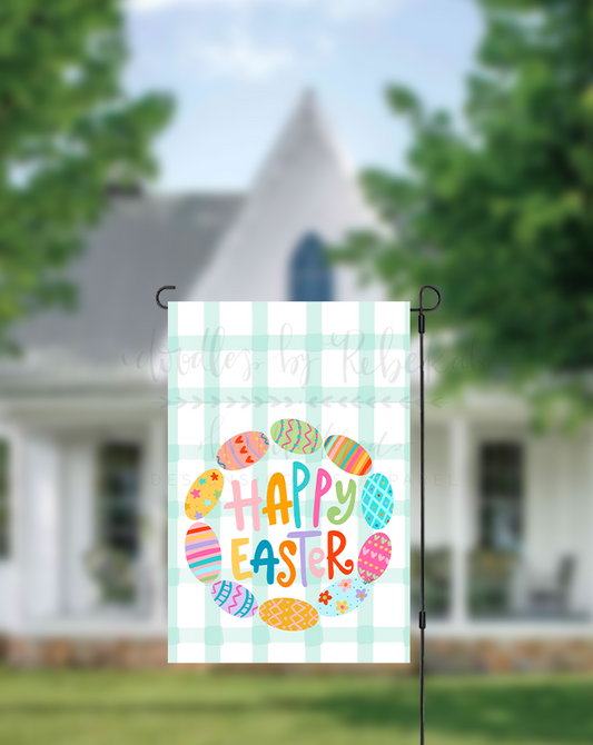 Happy Easter Egg Wreath Garden Flag