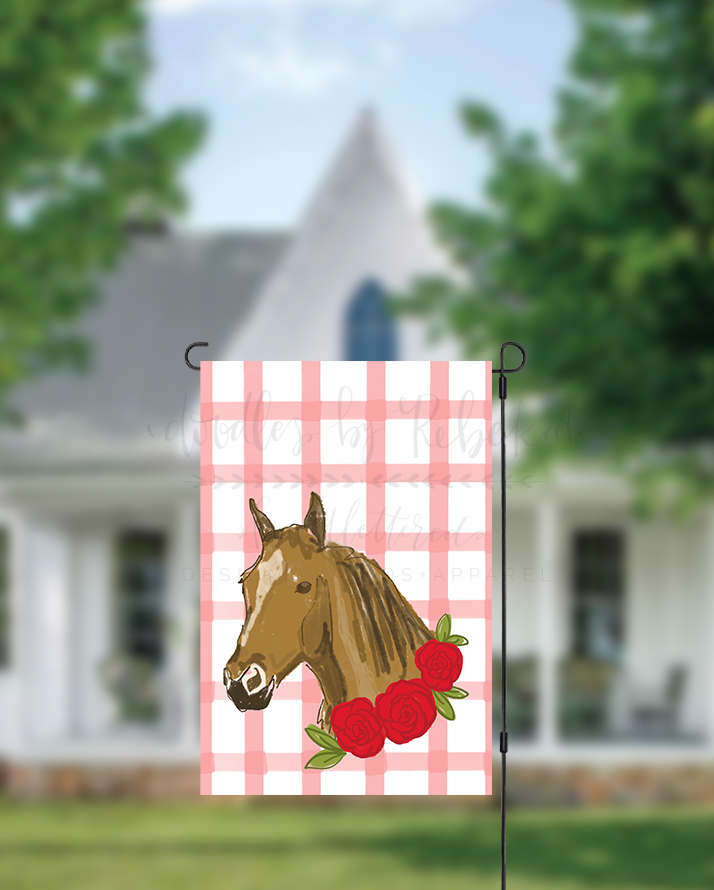 Red horse with Roses Garden Flag