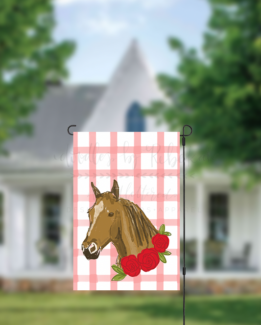 Red horse with Roses Garden Flag