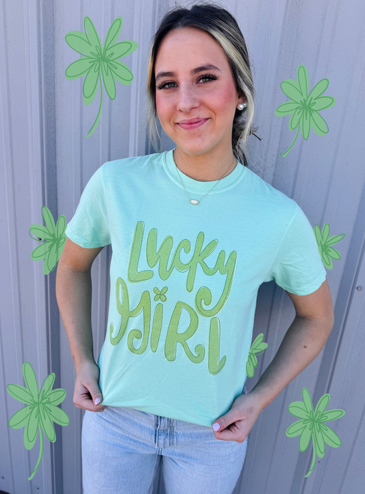 Lucky Girl Tee- Chalky Mint