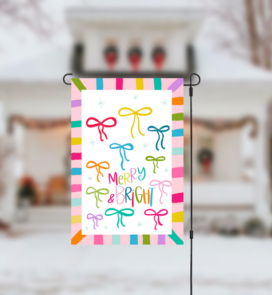 Merry and Bright Bows Garden Flag