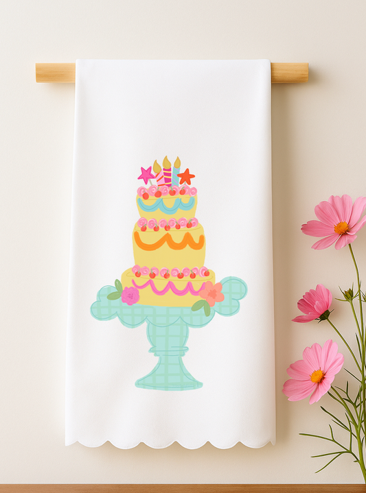 Colorful Tiered Cake Scalloped Tea Towel