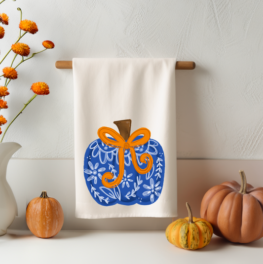 Blue Chinoiserie Bow Pumpkin Tea Towel