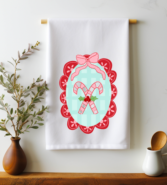 Scalloped Candy Cane Tea Towel