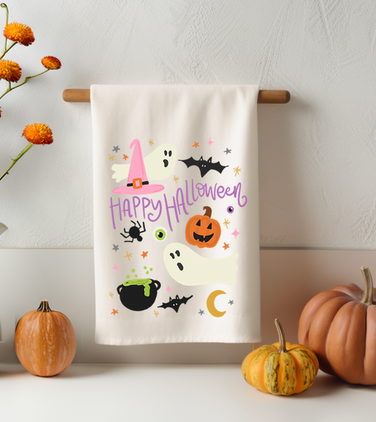 Happy Halloween Icons Tea Towel