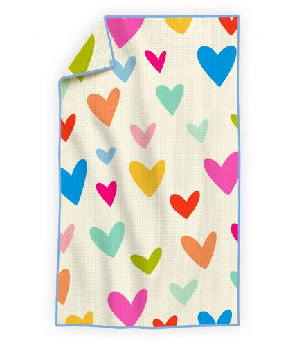 Colorful Hearts- Microfiber Waffle Weave Tea Towel