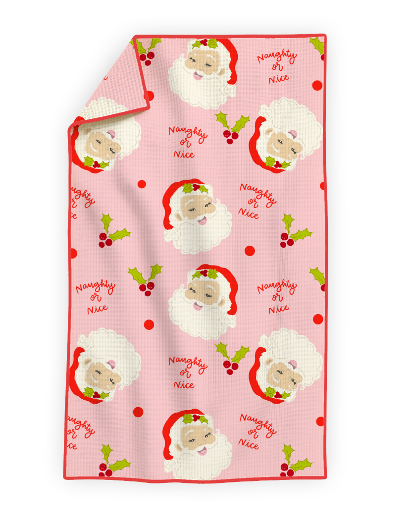 Naughty or Nice Santa- Microfiber Waffle Weave Tea Towel