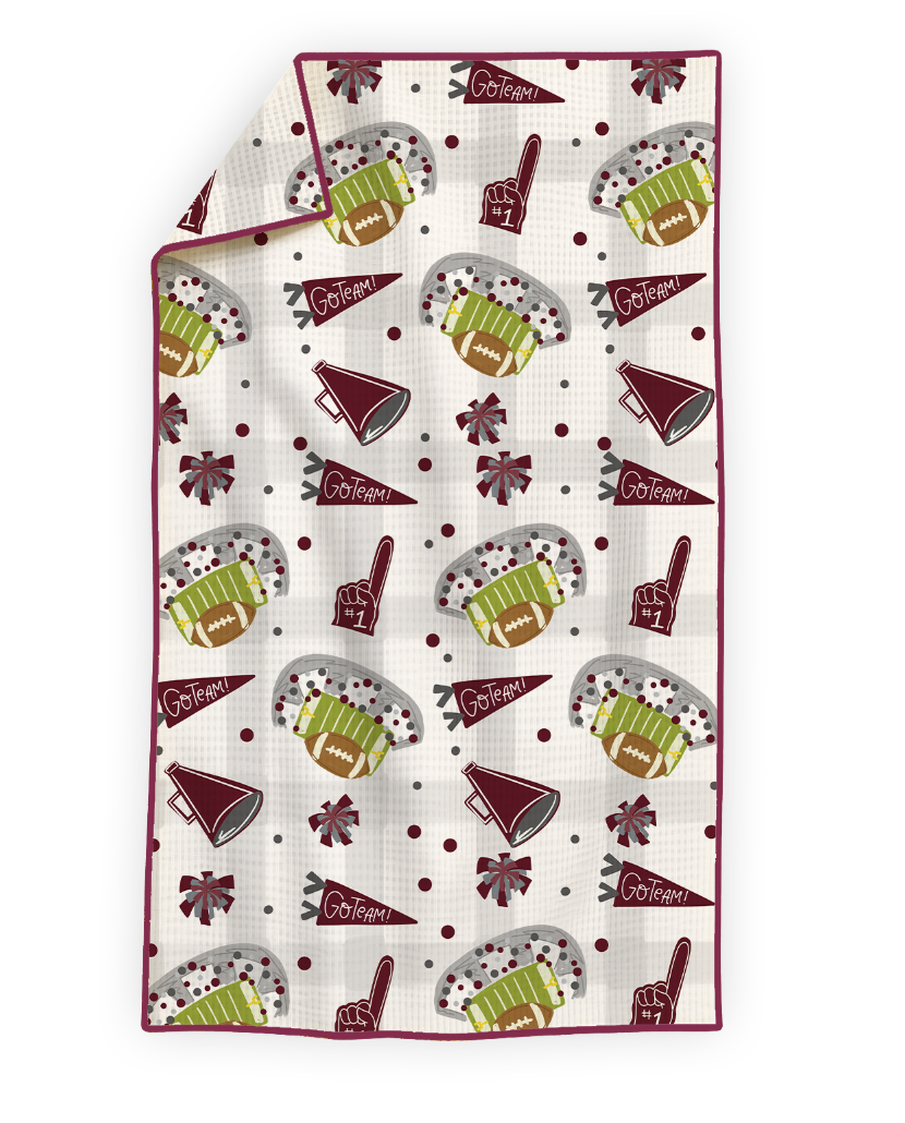 Maroon & Gray Football Game Day- Microfiber Waffle Weave Tea Towel
