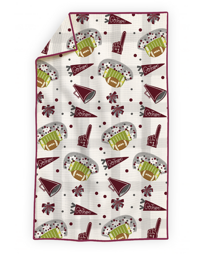 Maroon & Gray Football Game Day- Microfiber Waffle Weave Tea Towel