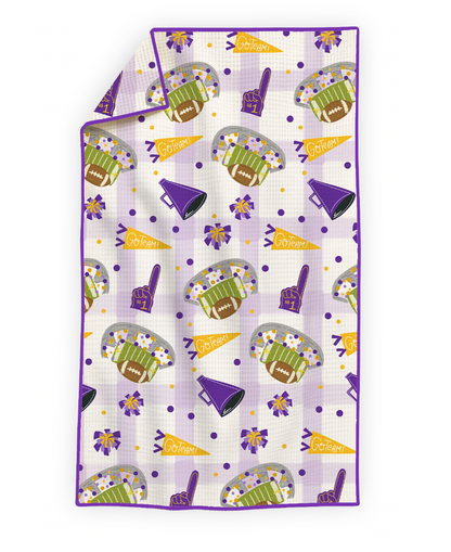 Purple & Gold Football Game Day- Microfiber Waffle Weave Tea Towel