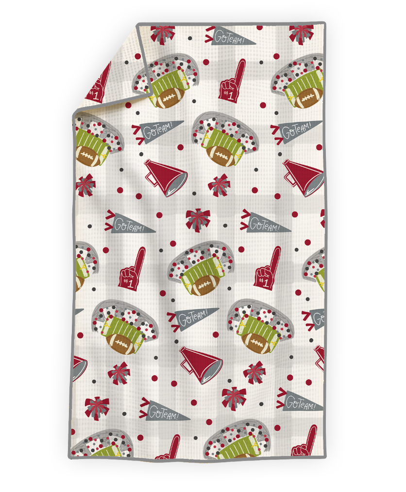 Crimson & Gray Football Game Day- Microfiber Waffle Weave Tea Towel