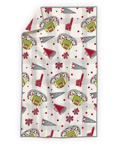 Crimson & Gray Football Game Day- Microfiber Waffle Weave Tea Towel