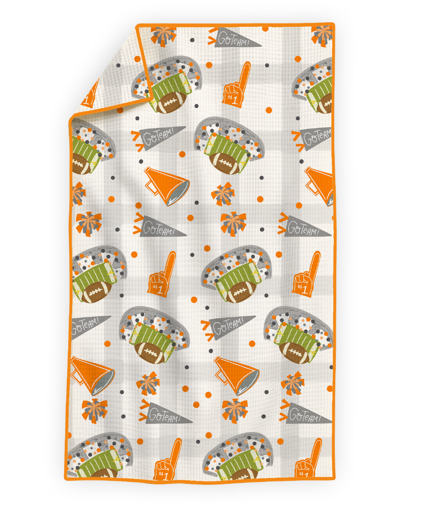 Orange & White Football Game Day- Microfiber Waffle Weave Tea Towel