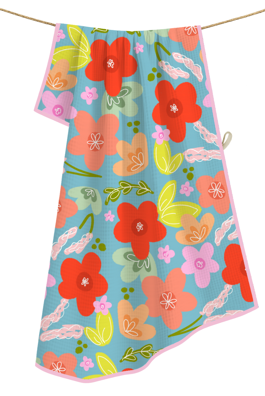 Peaceful Fields Floral- Microfiber Waffle Weave Tea Towel