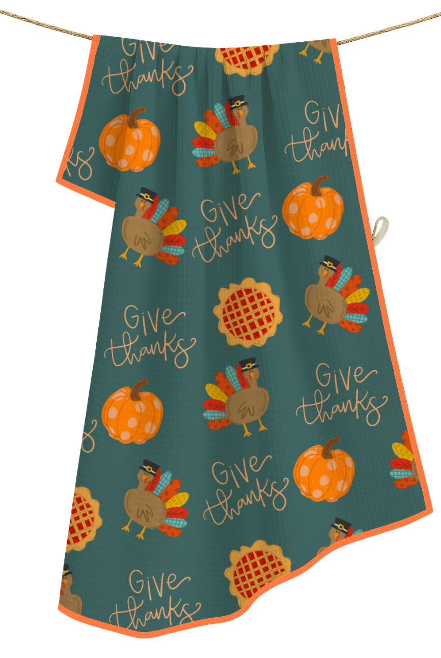 Give Thanks- Microfiber Waffle Weave Tea Towel