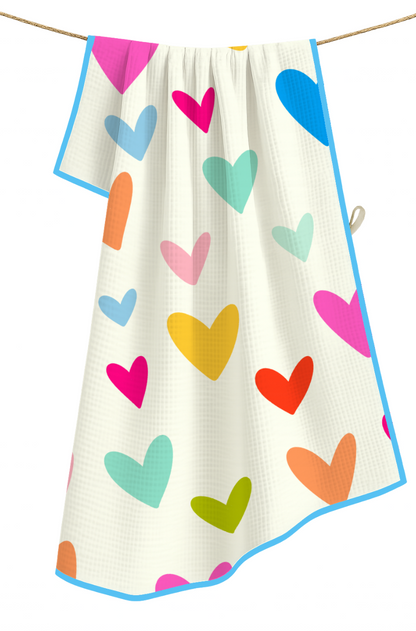 Colorful Hearts- Microfiber Waffle Weave Tea Towel