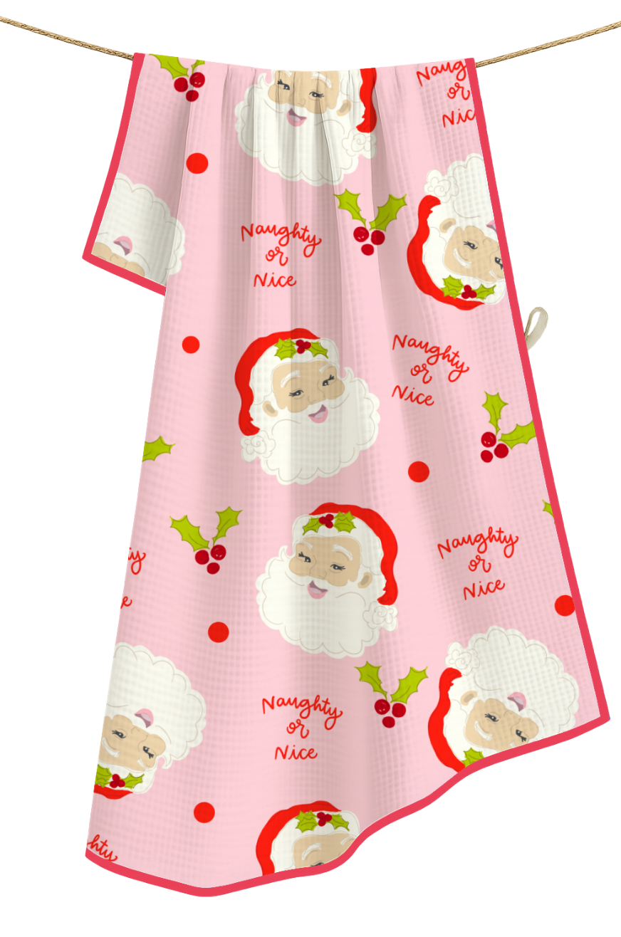 Naughty or Nice Santa- Microfiber Waffle Weave Tea Towel