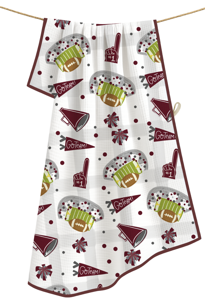 Maroon & Gray Football Game Day- Microfiber Waffle Weave Tea Towel