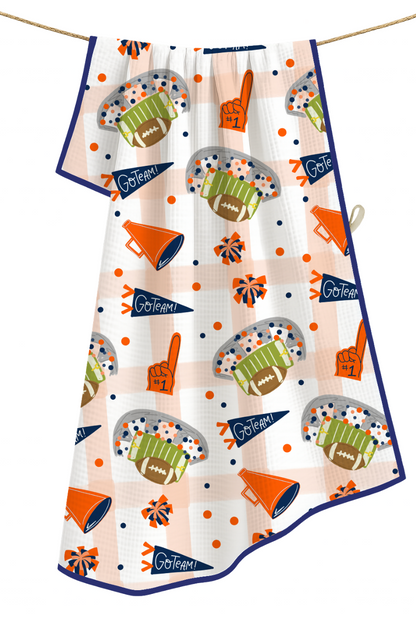 Orange & Navy Football Game Day- Microfiber Waffle Weave Tea Towel