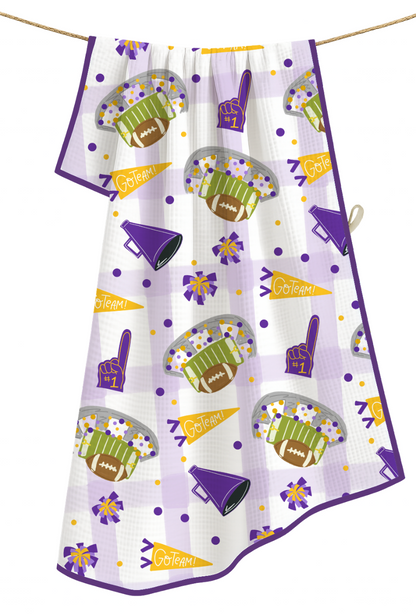 Purple & Gold Football Game Day- Microfiber Waffle Weave Tea Towel