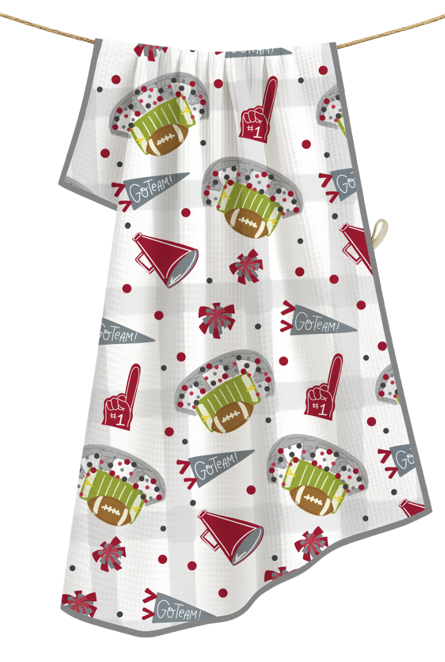 Crimson & Gray Football Game Day- Microfiber Waffle Weave Tea Towel
