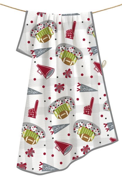 Crimson & Gray Football Game Day- Microfiber Waffle Weave Tea Towel