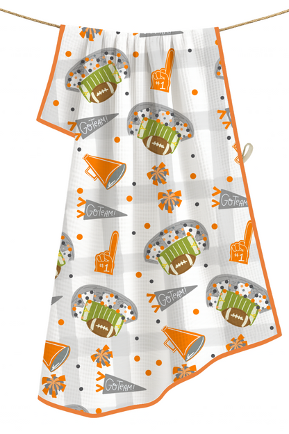 Orange & White Football Game Day- Microfiber Waffle Weave Tea Towel