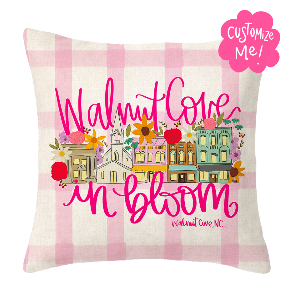 *Custom Name* In Bloom Pink Plaid Square Pillow