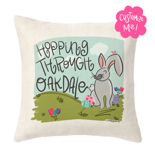 Hopping Through Custom Town Name Pillow