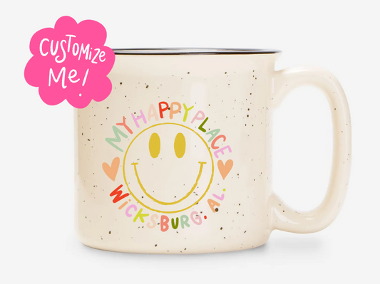 My Happy Place Smiley Custom Town Camper Mug