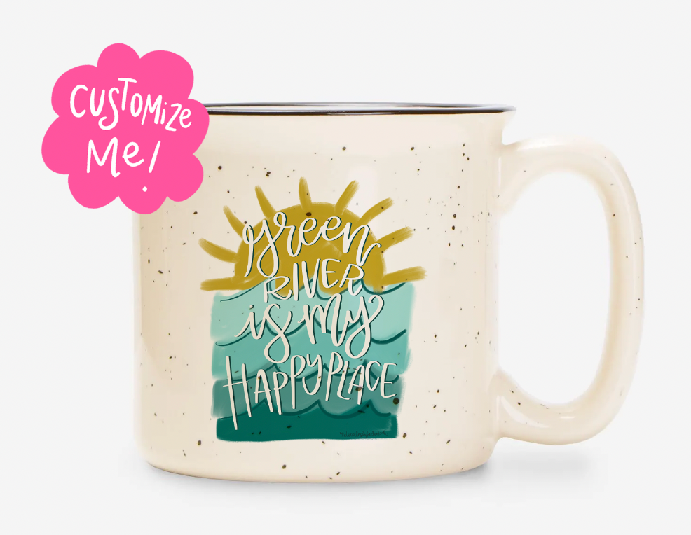 My Happy Place is *Custom Lake Name* Coffee Mug (Vertical Design)