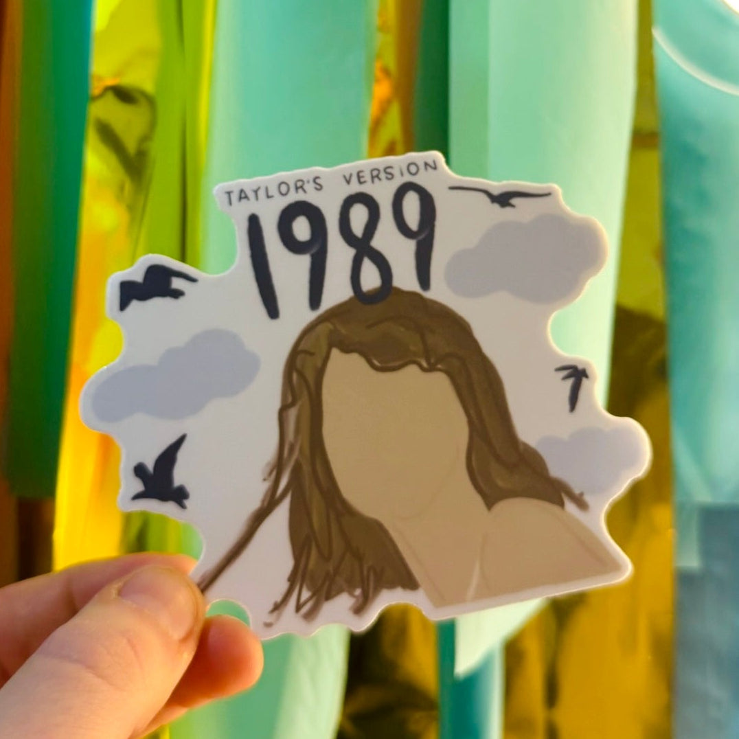 Doodles by Rebekah Taylor Swift 1989 (Taylor's Version) inspired sticker. This hand-painted vinyl decal features aesthetic clouds and seagull motifs, making it a perfect gift for Swifties to decorate their water bottles, laptops, and journals.