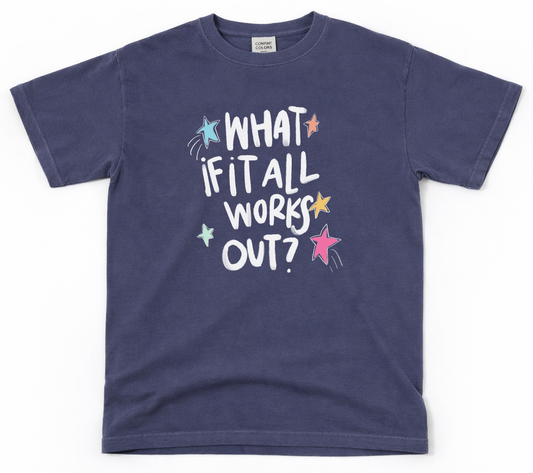 Navy blue t-shirt with motivational text and stars on a white background