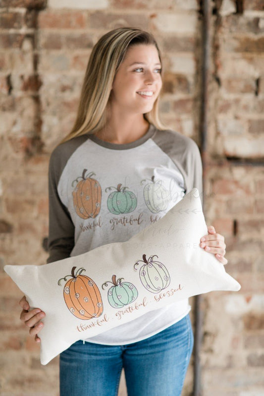 Thankful, Grateful, Blessed Pillow - Doodles by Rebekah