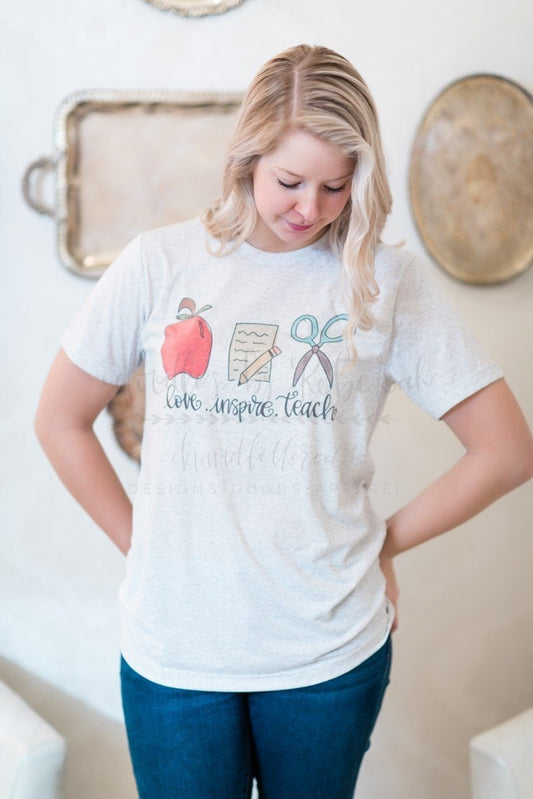 Love. Inspire. Teach Tee - Doodles by Rebekah
