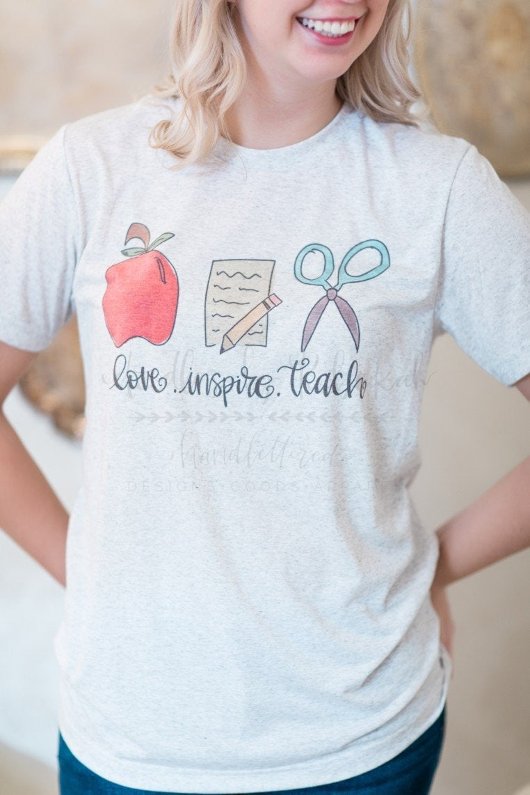 Love. Inspire. Teach Tee - Doodles by Rebekah