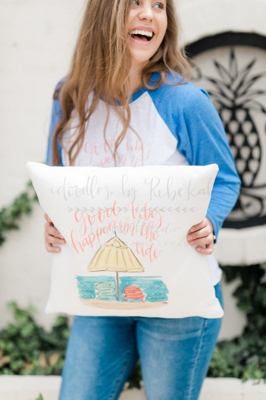 Good Vibes Happen On The Tide Pillow - Doodles by Rebekah