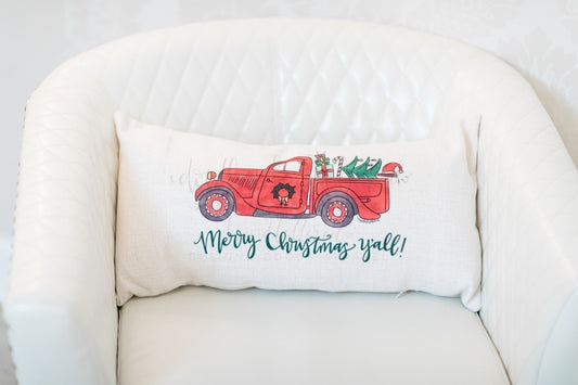 Merry Christmas, Y'all! Truck Pillow - Doodles by Rebekah