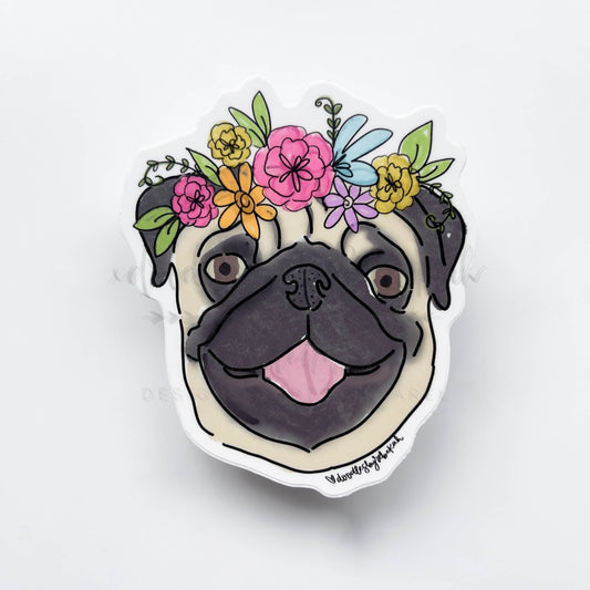 Pug Flower Crown Sticker - Sticker
