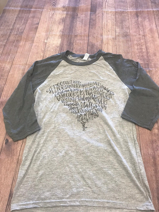 South Carolina Word Art Gray Raglan - Baseball Tee