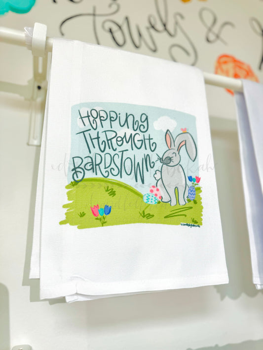 Hopping Through *Custom Town* Tea Towel