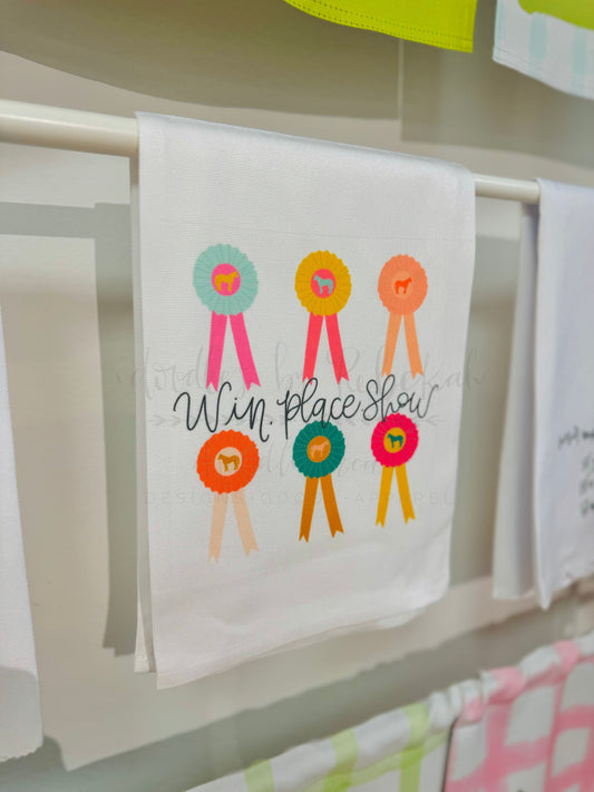 Win Place Show Horse Ribbon Tea Towel